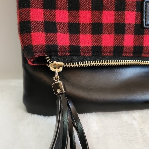 Funky Monkey Red Black Buffalo Check Plaid Foldover Clutch Bag Purse NWOT - Picture 7 of 11